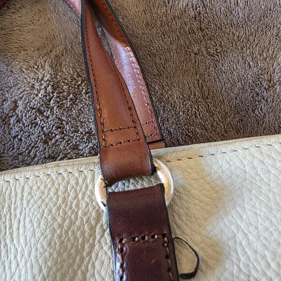 Fossil Pebbled Leather Tote Bag Cream Tan Zip Top Purse - Picture 6 of 16